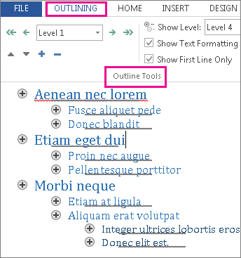 Word outline view