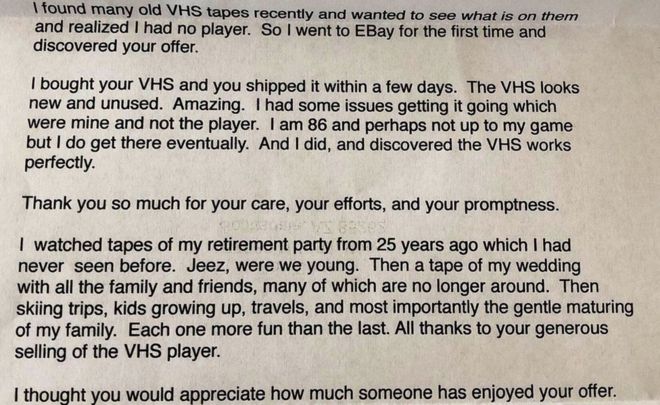 Thank you note for VHS player makes thousands cry